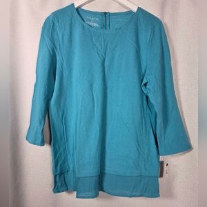 NWT Talbots Turquoise Blue Knit Top Cotton Trim Women's M  $45 Shirt